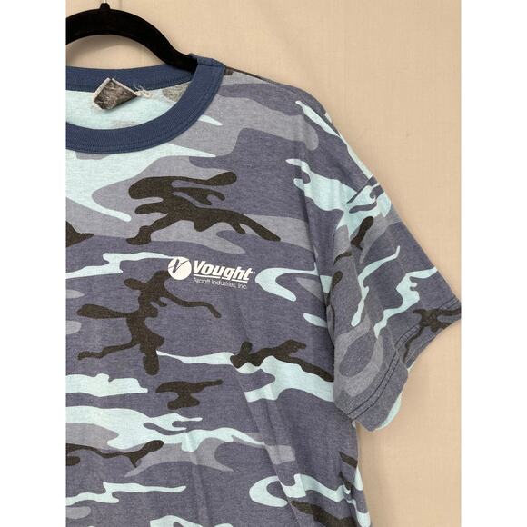 80s Vintage Shirt Mens Medium Blue Camouflage Globemaster Air Force Boeing Plane - Picture 5 of 8